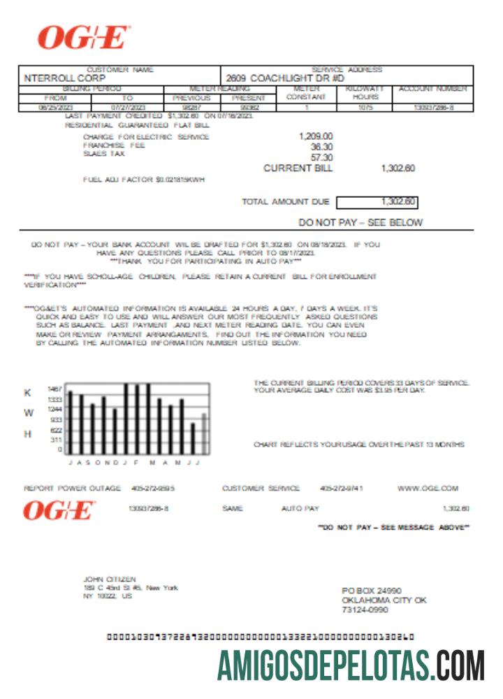 SCR da conta de negócios de serviços públicos de energia do Oklahoma OGE exemplo real